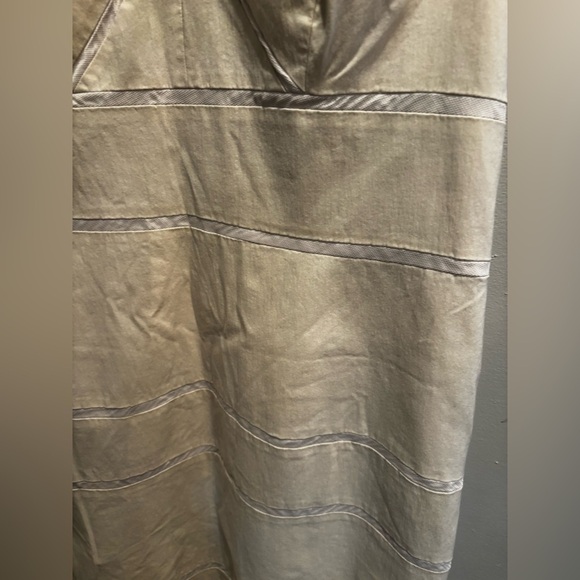 Adrianna Papell Beige Midi Dress with Subtle Stripes business casual cap sleeve - Picture 11 of 15